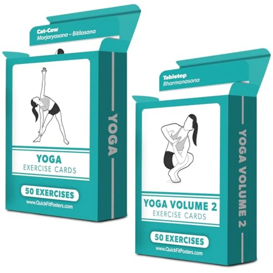 

2 Pack Yoga Pose Exercise Cards Volume 1 and 2 - Yoga Positions and Workout Fitness Cards with Over 100 Poses - 2.5" x 3.5"