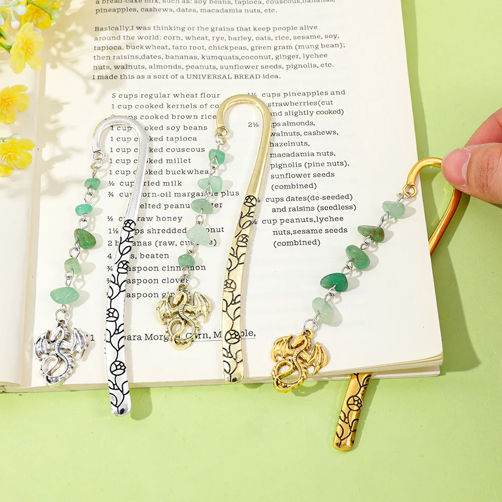 

Vintage Dragon Bookmarks Metal Green Stone Beads Dreamy Dragon Bookmarks Dreamy Book Fans Vintage Enthusiasts Exquisite Gifts