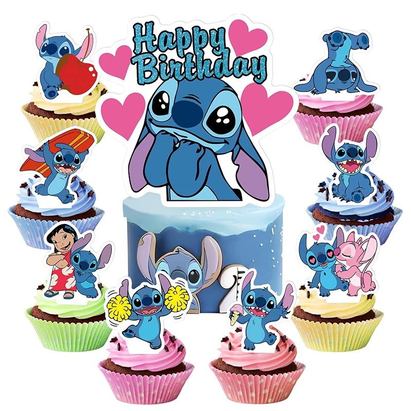 25Pcs Disney Lilo and Stitch Cake Top Happy Birthday Party Cake Children's Birthday Decoration Baby Shower Stitch Party Supplies