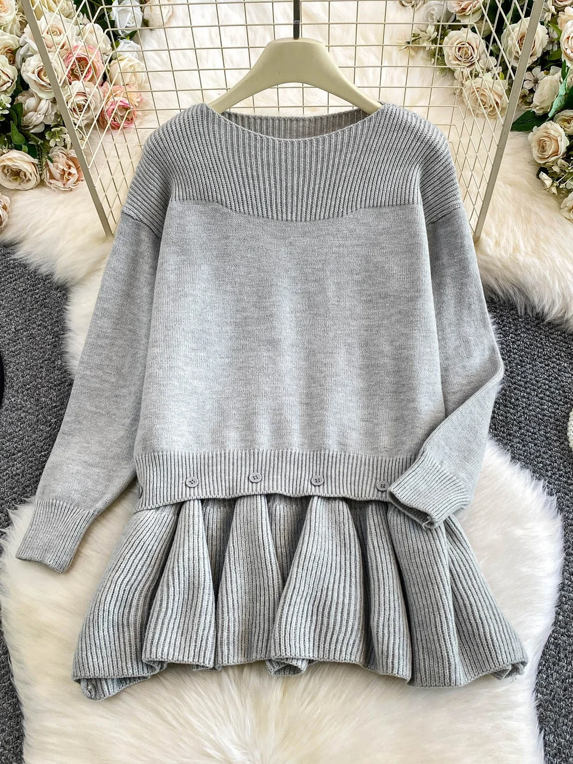 Шикарный длинный вязаный свитшот Sve, женский свободный дизайн с кружевным подолом, повседневный удобный корейский топ средней длины