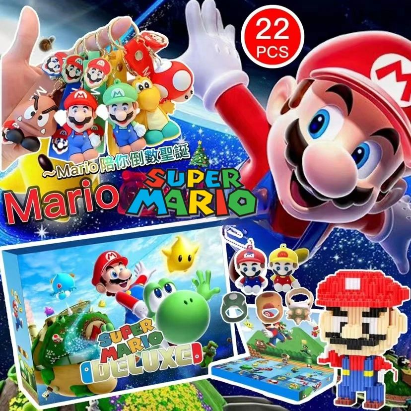 

Game Super Mario Bros Christmas Advent Countdown Day Action Figure Model Keychain Ring Family Child Surprise Poke Box Toys Gifts