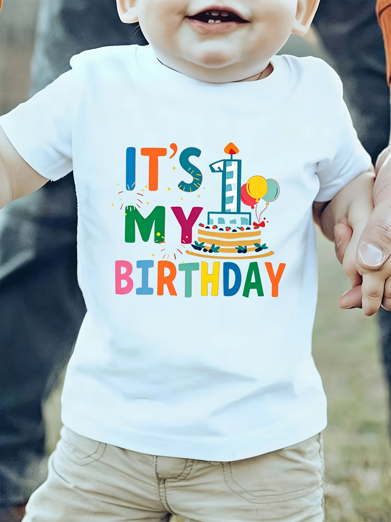 It S My First Birthday Cake Balloon Colorful Letter Graphic Kids T Shirt Boys Girls Family Matching Summer Crew Neck Casual Tee