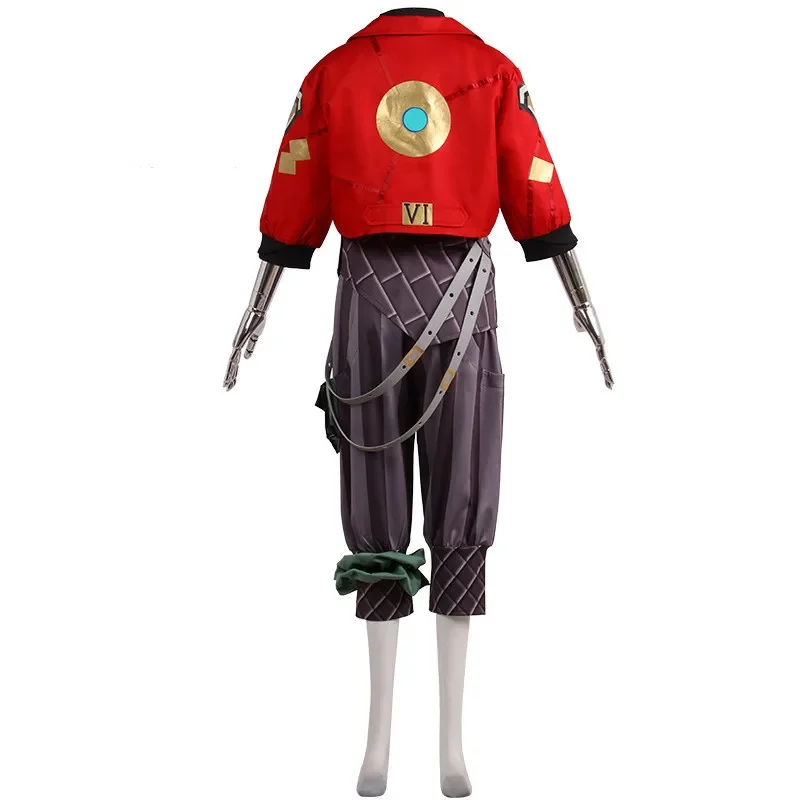 애니메이션 아케인 리그 오브 레전드 징크스 자매 VI 코스프레 코스튬 세트, 남성 여성 레드 재킷 바지 셔츠 핑크 가발 풀 세트, 할로윈