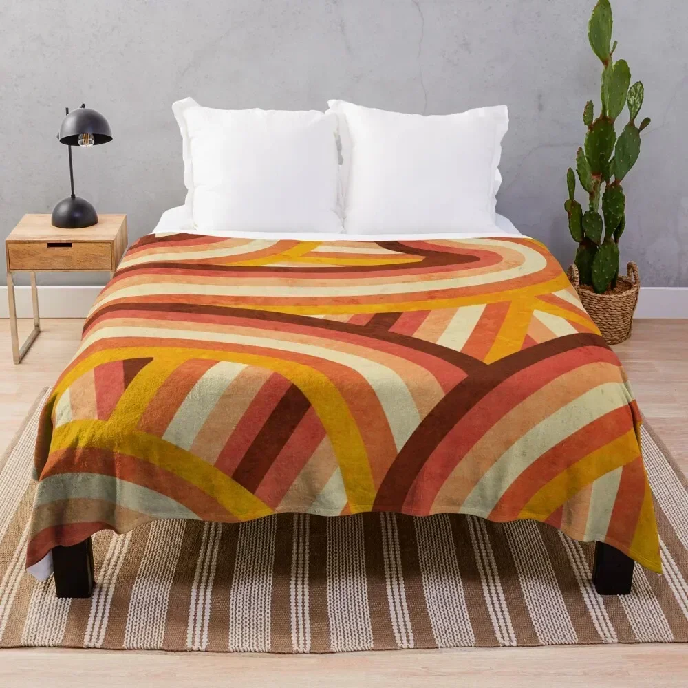 

Vintage Orange 70's Style Rainbow Stripes Throw Blanket Lightweight Warm Blanket for Travel Camping