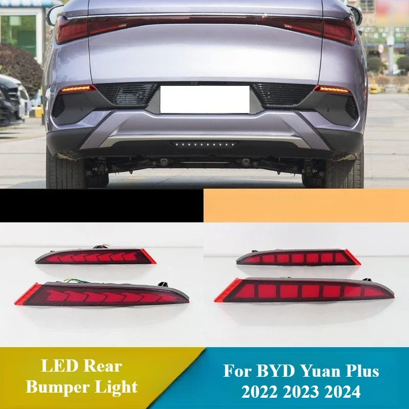 For BYD Yuan Plus ATTO 3 2022-2024 Car LED Rear Bumper Light Reflector DRL Fog Lamp Dynamic Turn Signal Brake Lamp 12V Daylight