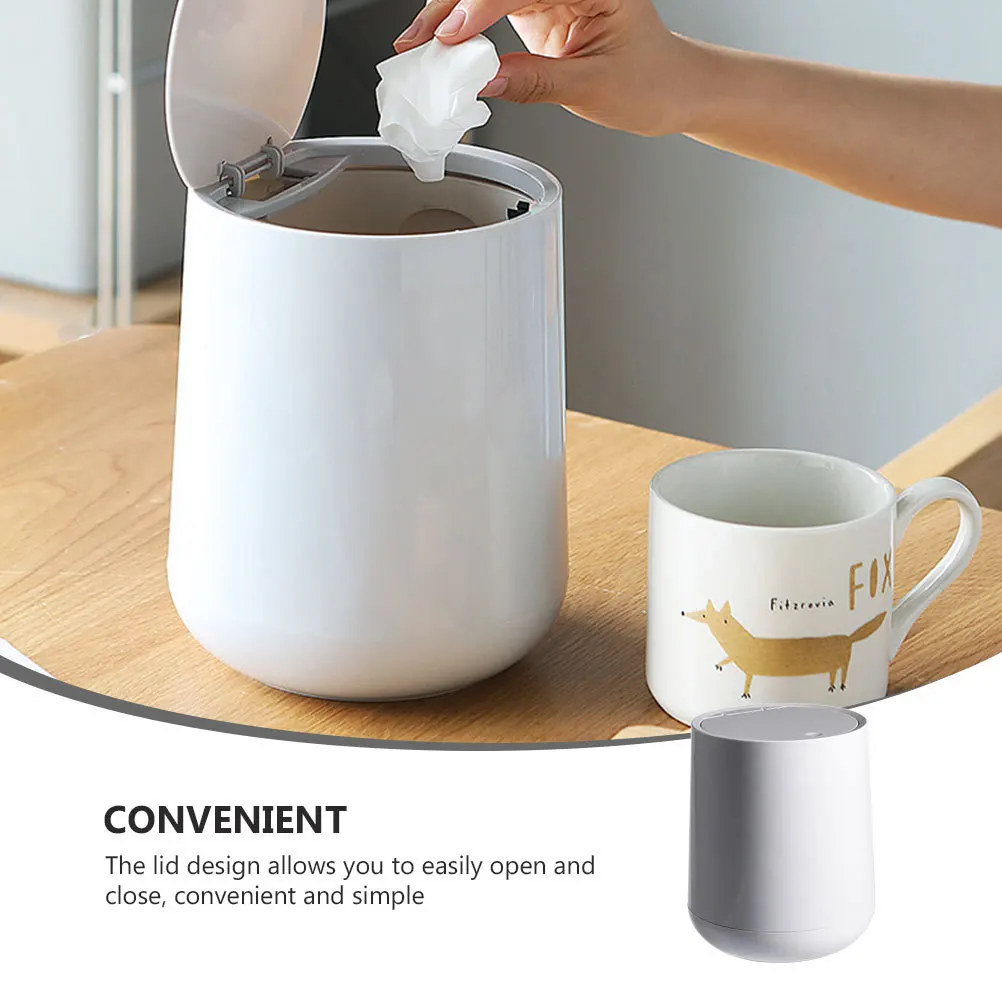 

1pc Mini Trash Can Press Type Desktop Garbage Bin Gray Plastic Waste Container For Makeup Table Cabinet Countertop Organizing