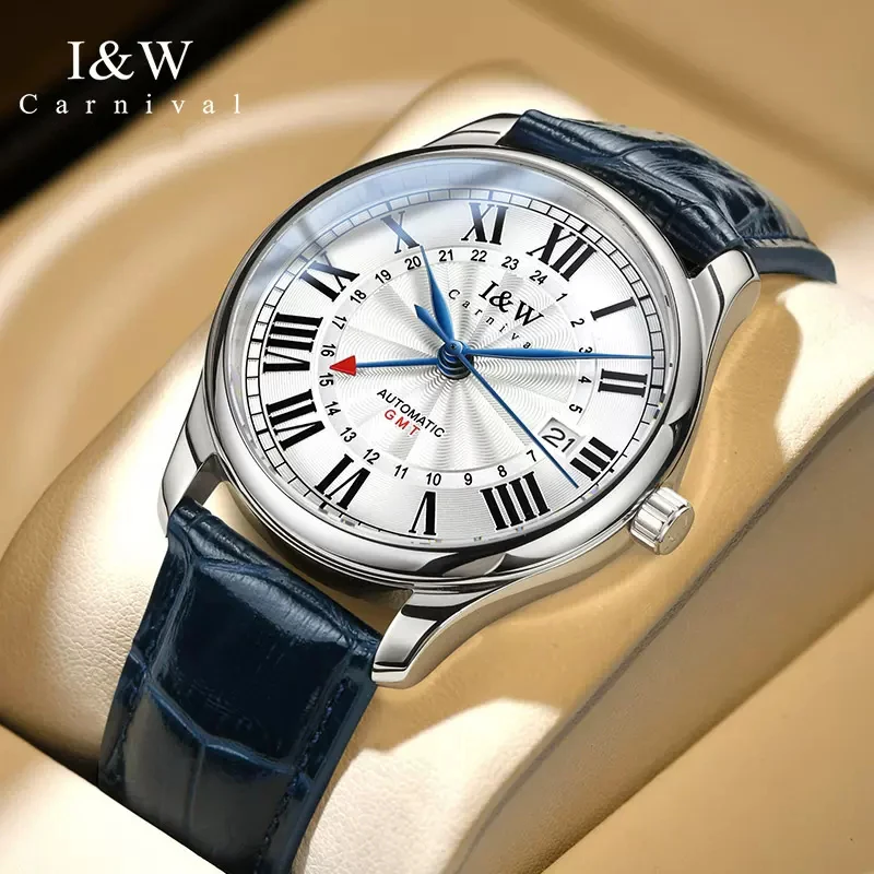 Carnival High-end Series I&W Brand Luxury Imported Movement Mechanical Watch for Men  Leather Waterproof Sapphire Watches Mens