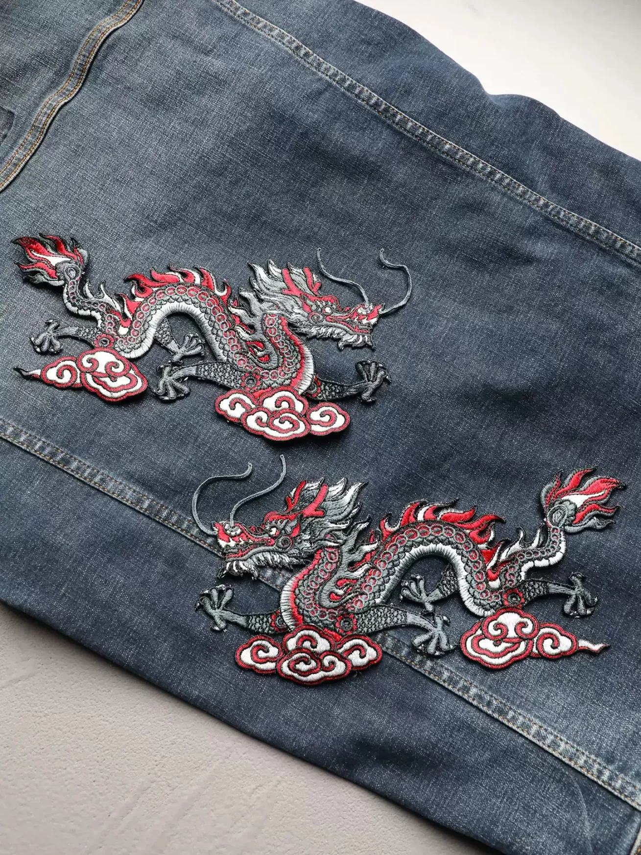 

Chinese Dragon Embroidery Patch, Symmetrical Cloud Design sew On Applique for Clothing Backpack Home Decor, DIY Craft Sewing