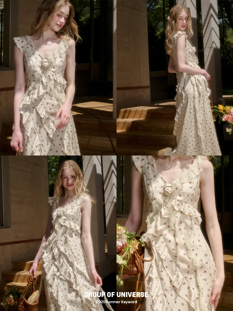 Galaxy Eternal Fairy Dr Mint And Lemon Scented Lace Splice Strapl Gown Sweet Sle High Waist Polyester Summer Dr