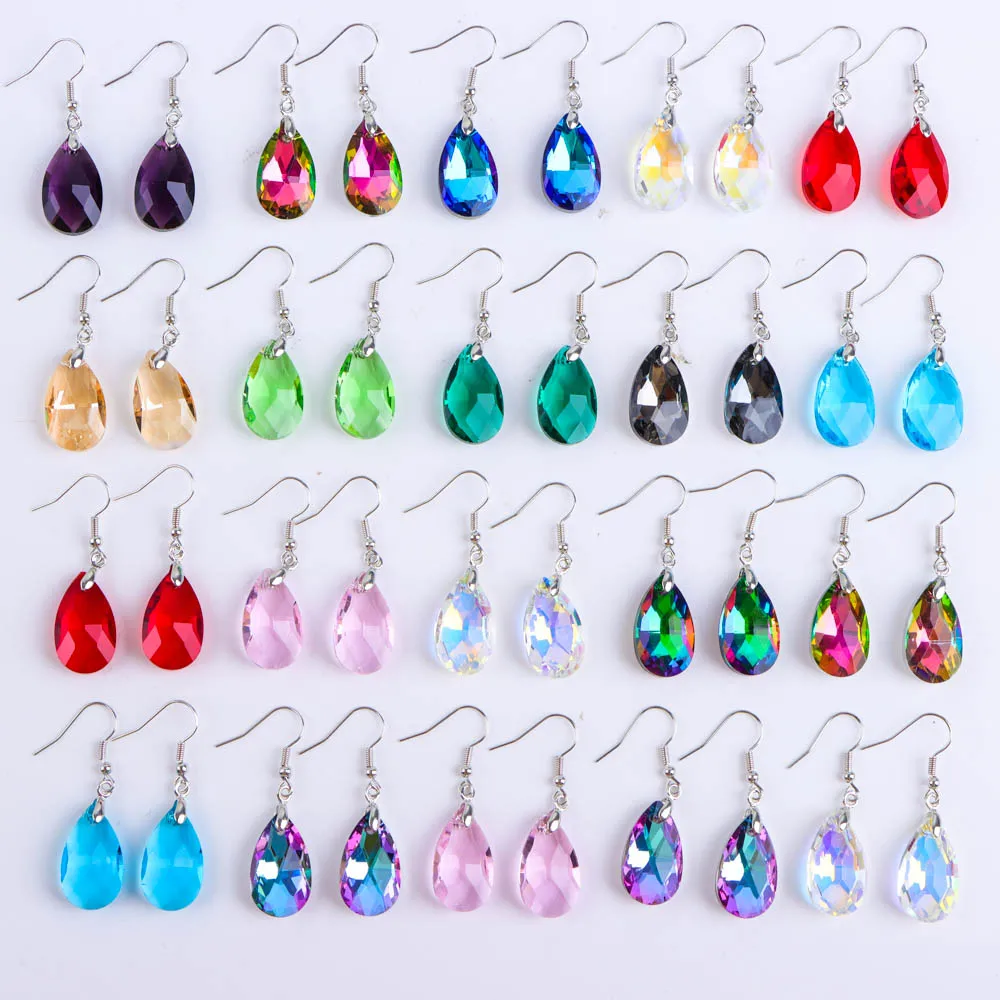 10/20/30/50Pairs Shiny Fashion Colorful Maple Leaf Water Droplet Rhinestone Earring Women Charming Jewelry Party Gift Decoration