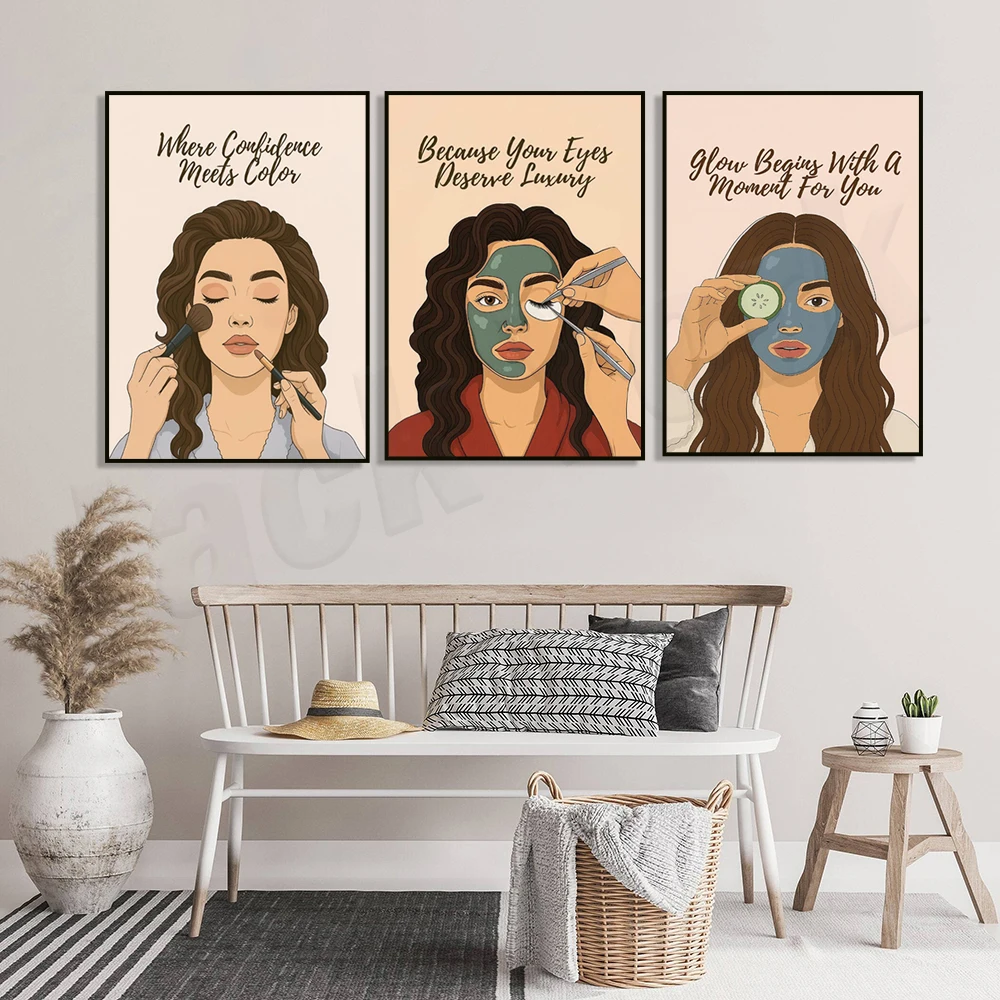 Self care poster, spa, makeup and skin care illustration, beautician wall decor for medical spa center, aesthetic art