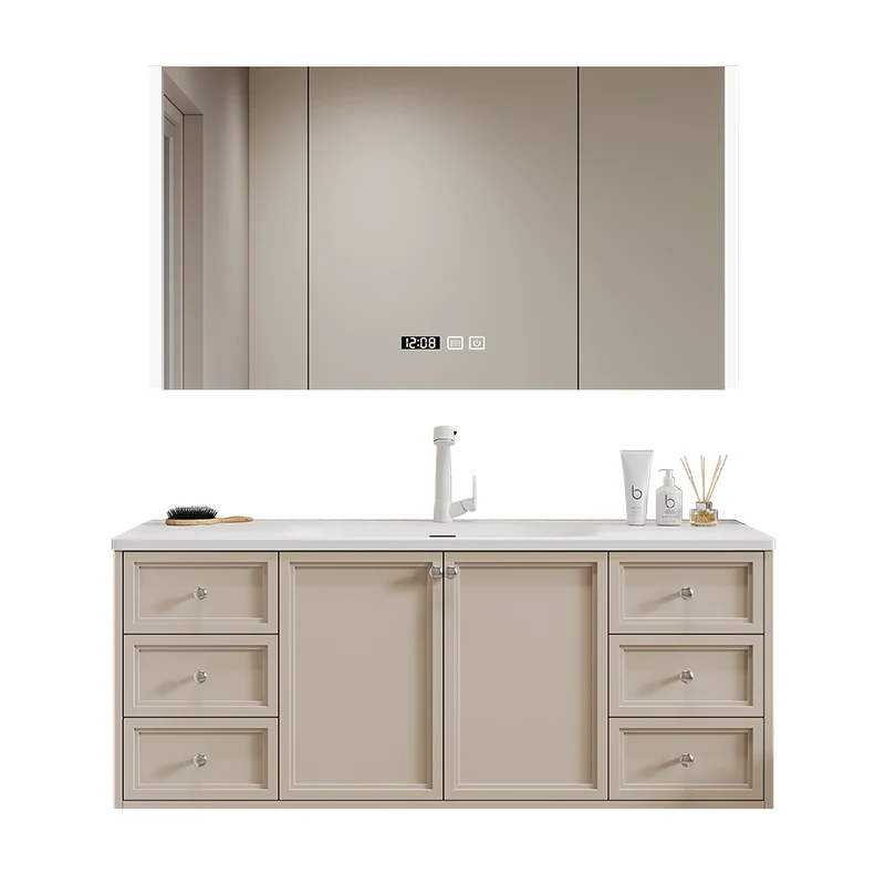 

Corian integrated basin oak paint American bathroom cabinet combination face wash table customization
