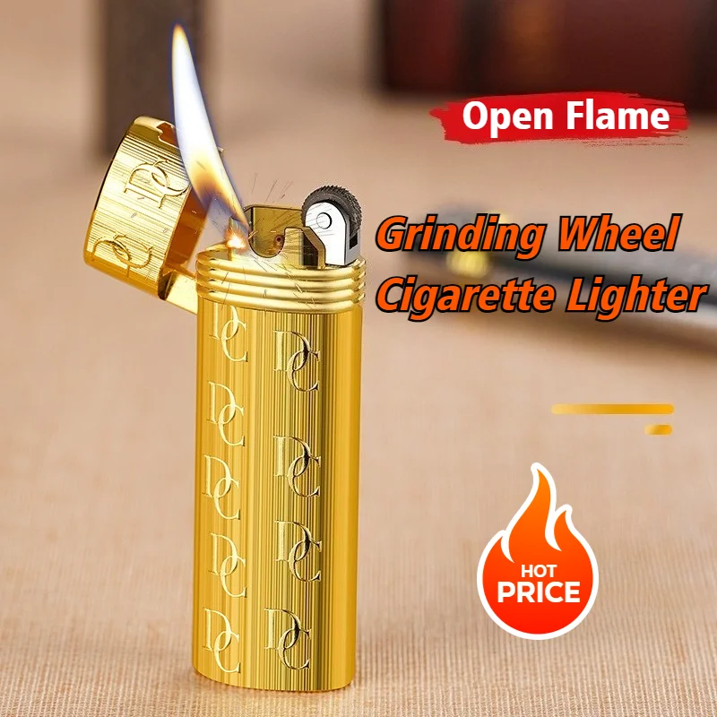

New Grinding Wheel Lighter Alloy Material Inflatable Cigar Igniter Windproof Open Flame Cigarette Lighters & Smoking Accessories