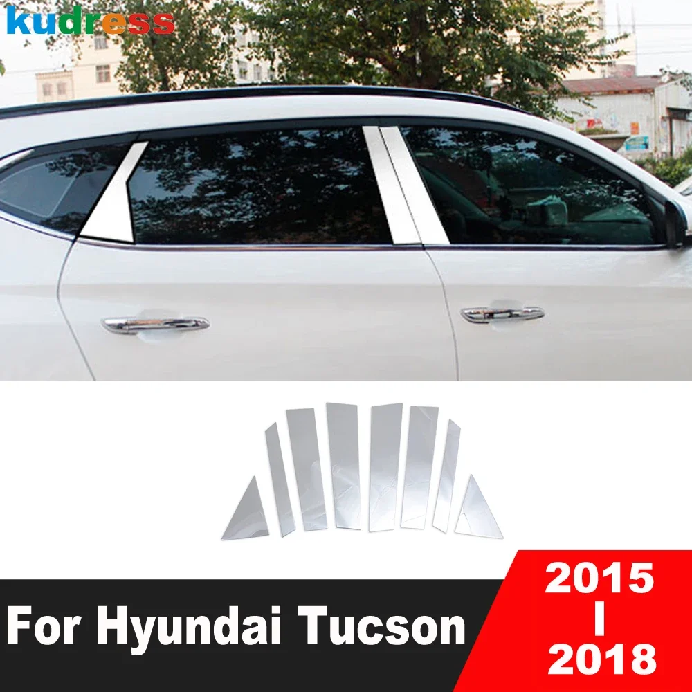 For Hyundai Tucson 2015 2016 2017 2018 Stainless Steel Car Window Center Pillar Cover Trim Middle B C Post Strip Accessories