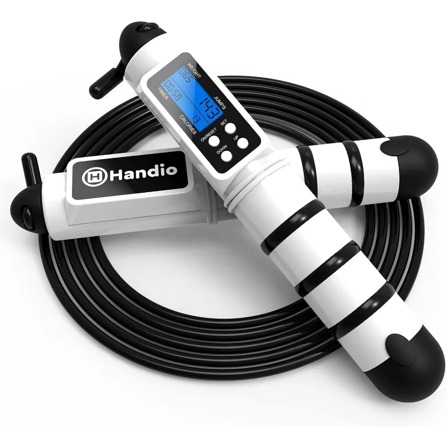 حبل القفز H Handio مع عداد لصالة الألعاب الرياضية المنزلية، حبل الطفر السريع القابل للتعديل مع محامل كروية فولاذية مثالية لـ