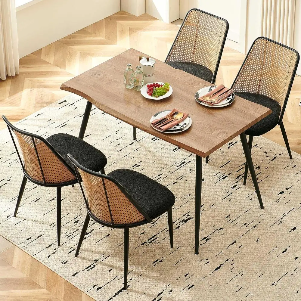 

47 Modern 4-5 Piece Dining Set with Upholstered Rattan Curved Back Chairs