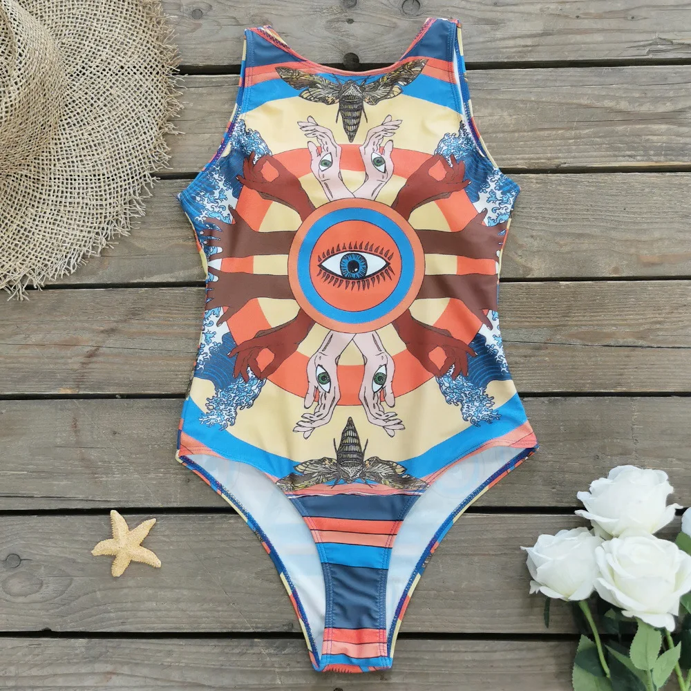 Sexy One Piece Swimwear Woman 2025 Classic Flower Animal Pattern Print Backless Bodysuit Swimsuit Beach Push Up Bathing Suits