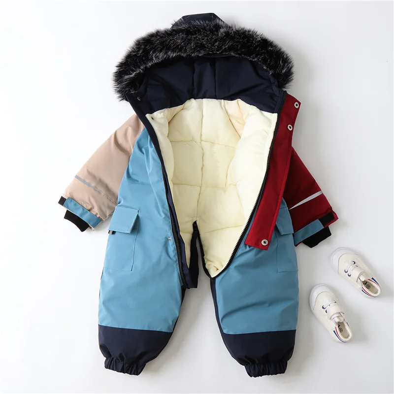 Padded Warm Bodysuits Clothes Plus Thick Velvet Rompers Winter Baby Waterproof Hooded One-Pieces Infant Girls Boys Overalls