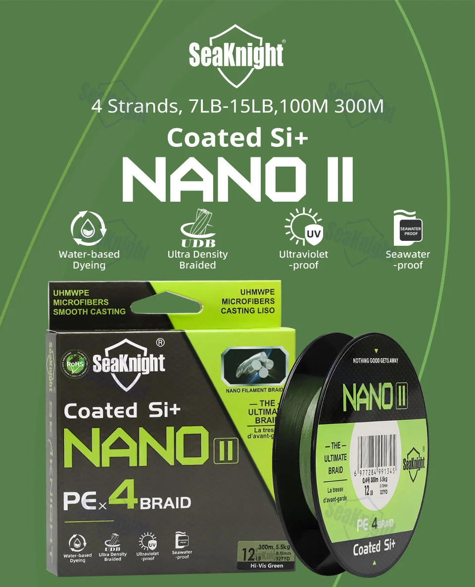 SeaKnight NANO II 4-Strang Geflochtene PE-Angelschnur 100M 300M Ultradünne Salzwasser- & Süßwasserschnur 7-15LB – Detail 1