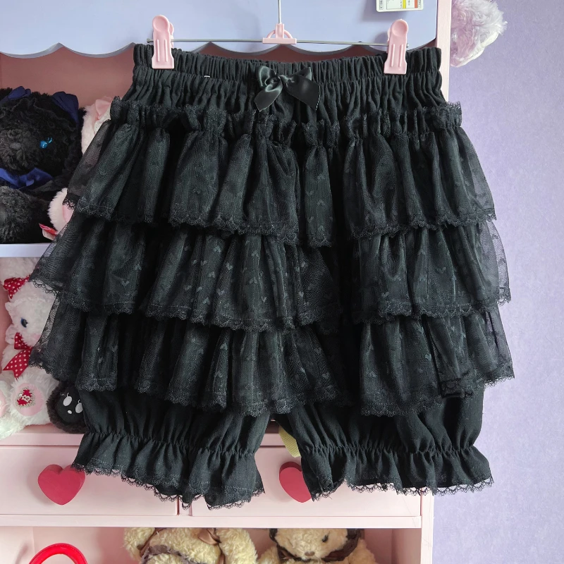 Pantalones cortos Harajuku Lolita de encaje para mujer, faldas Y2k, bragas Kawaii de Japón, pantalones cortos de seguridad de malla con volantes,