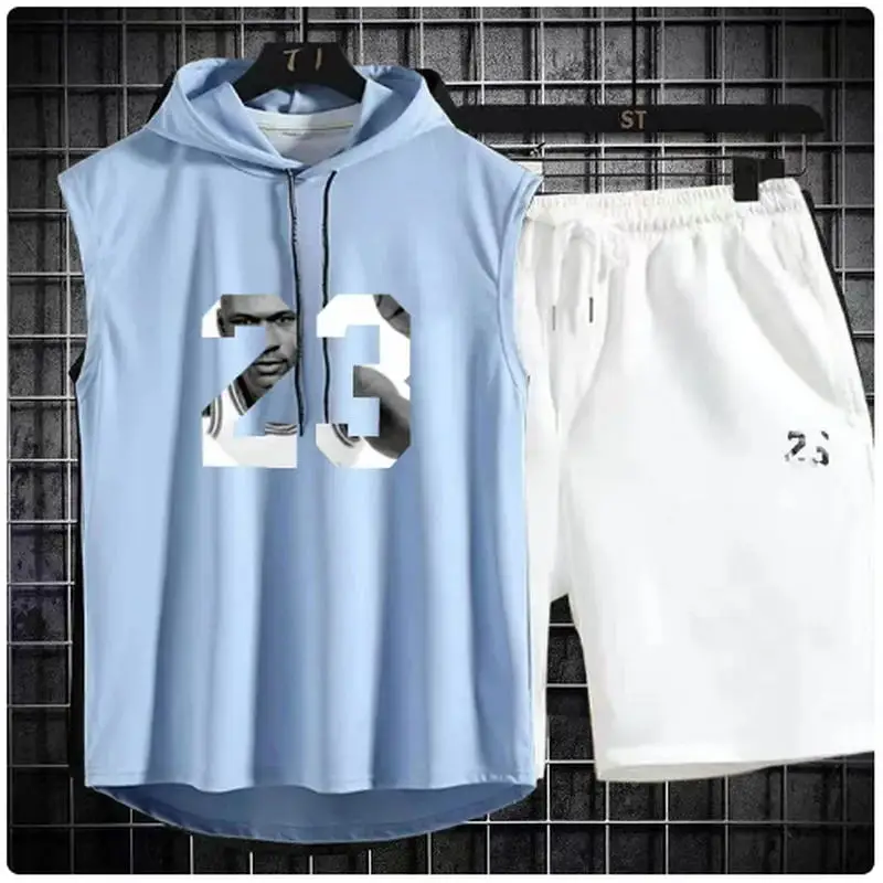 طقم بدلة رياضية من قطعتين للرجال ، تيشيرت وشورت بأكمام قصيرة ، تيشيرت بهودي ، بدلة رياضية ، موضة غير رسمية ، جديد ، صيف #1