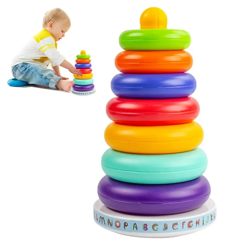 

Kids Stacking Toys STEM Learning Sensory Stacking Montessori Toys Safe Rainbow Stack Ring Educational Toy For Birthday