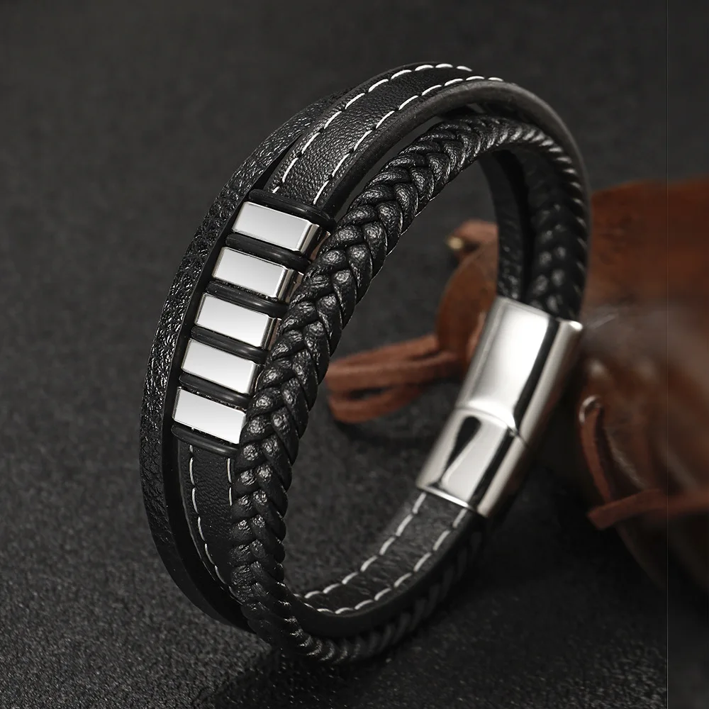 Stainless Steel Leather Bracelet Men's Handmade Turned Wire Multi-Layer Braided Titanium Bracelet The Best Gift for Men
