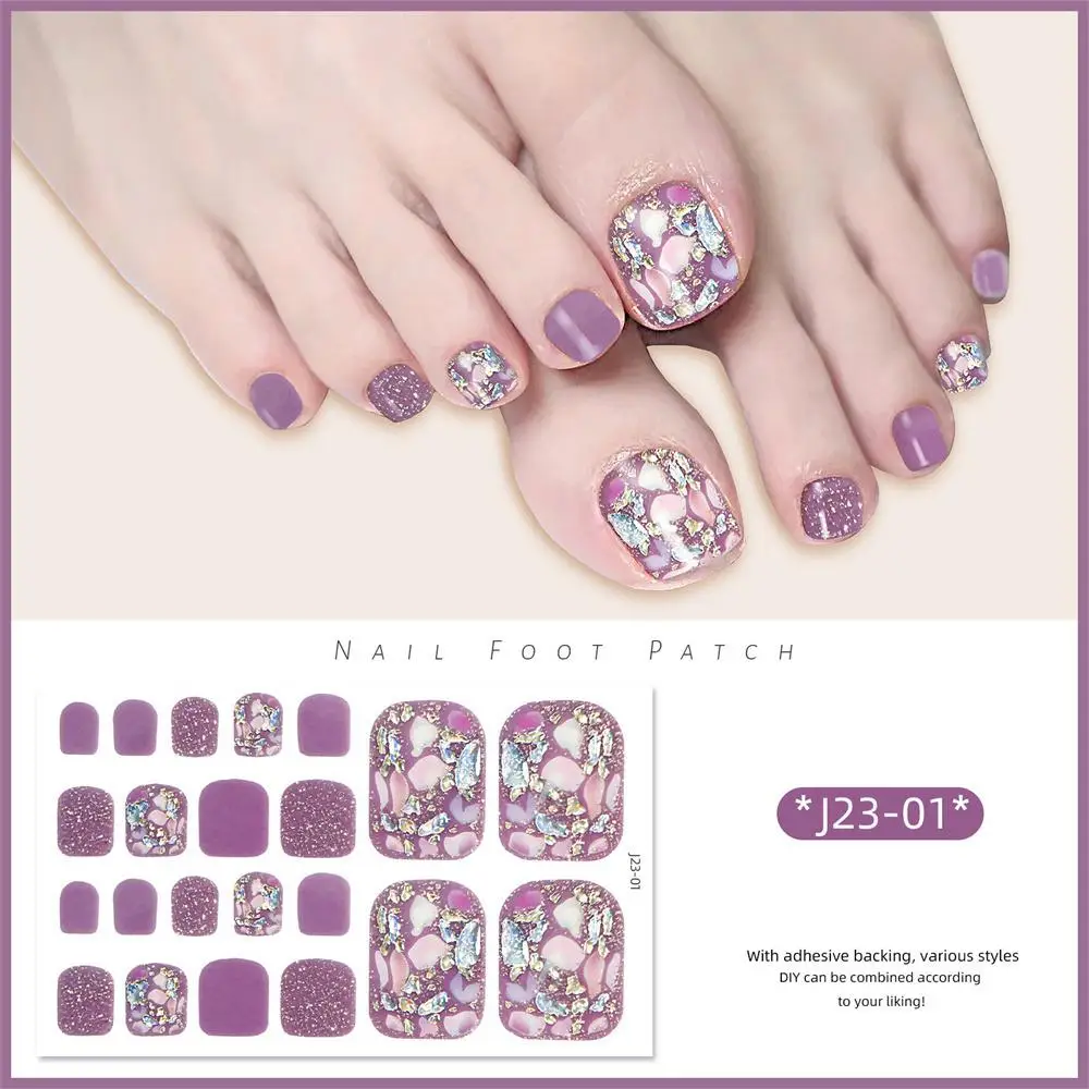 Faux ongles français imperméables et brillants pour femme, autocollant de pied bricolage, décalcomanies de pied, document de manucure, couverture complète, nouveau, 2024