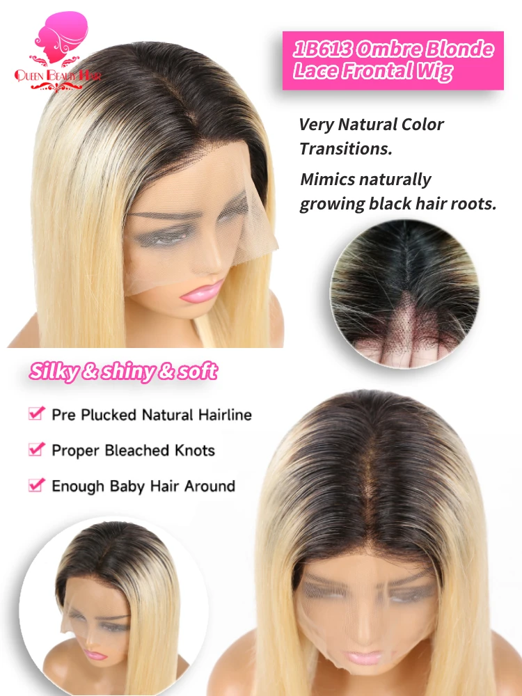 13x6 الدانتيل الباروكة الأمامية 1B 613 أومبير شقراء كامل الدانتيل باروكة من شعر طبيعي جذور داكنة قبل قطعها الدانتيل الجبهة خصلات الشعر المستعار الإنسان للنساء #5