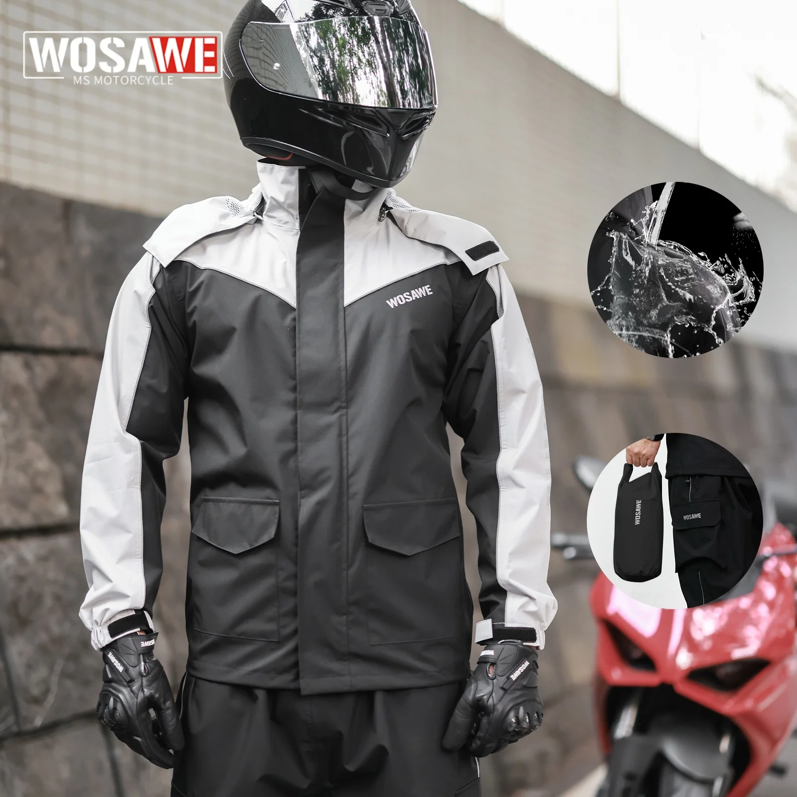 

WOSAWE Waterproof Motorcycle Raincoat Reflective Motorcyclist Raincoats Biker Rain Suits for Men Women