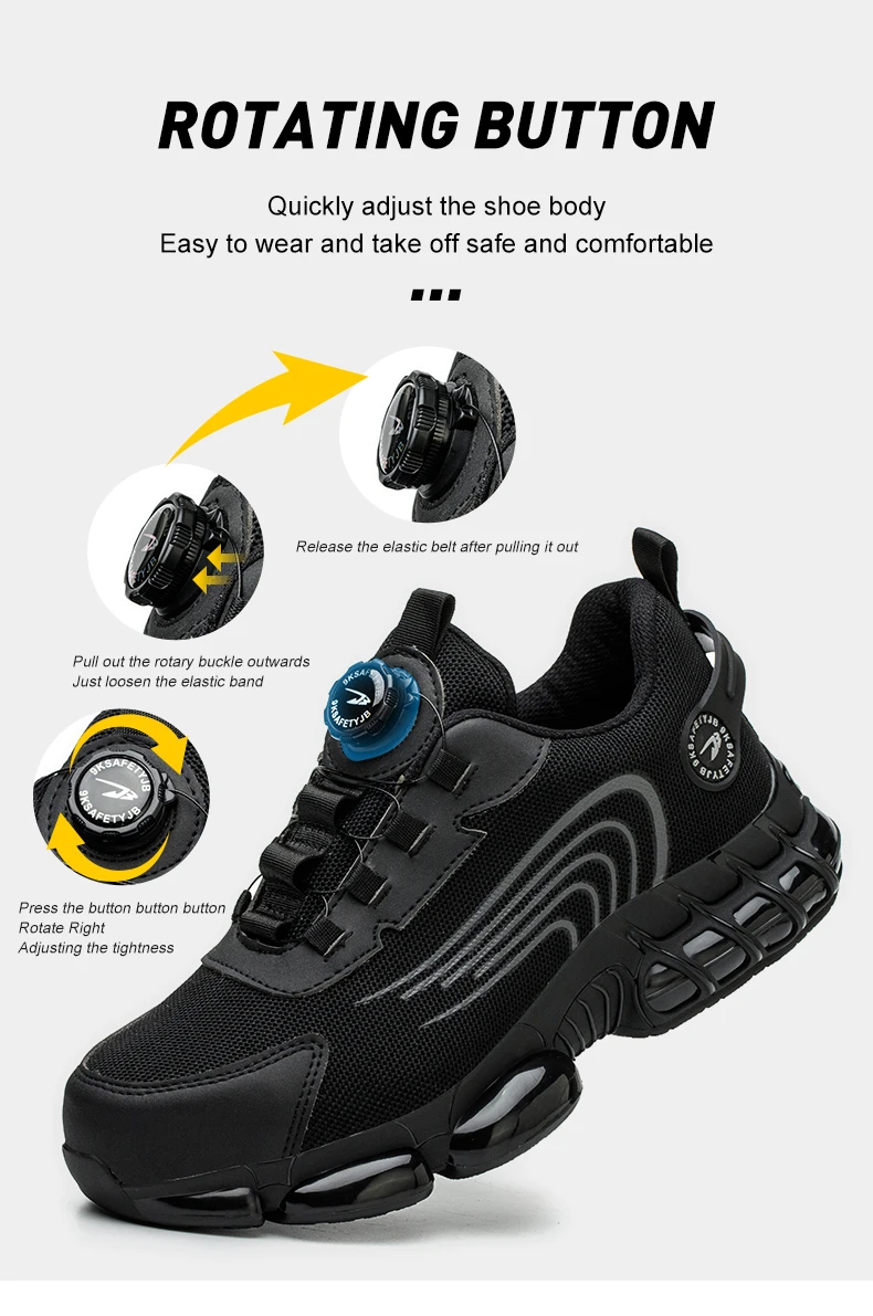 Rotierende Knopf Sicherheitsschuhe Männer Stahlkappe Sneaker Air Kissen Arbeit Mann Pannensichere Arbeitssicherheit Industrielle Schutzschuhe – Detail 9