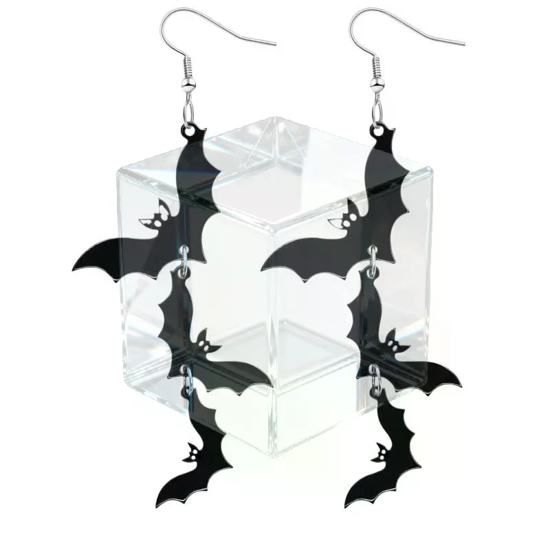 Black Bat Pumpkin Ghost Dangle Earrings Hypoallergenic Stainless Steel Hooks For Halloween Cosplay Gothic Wear