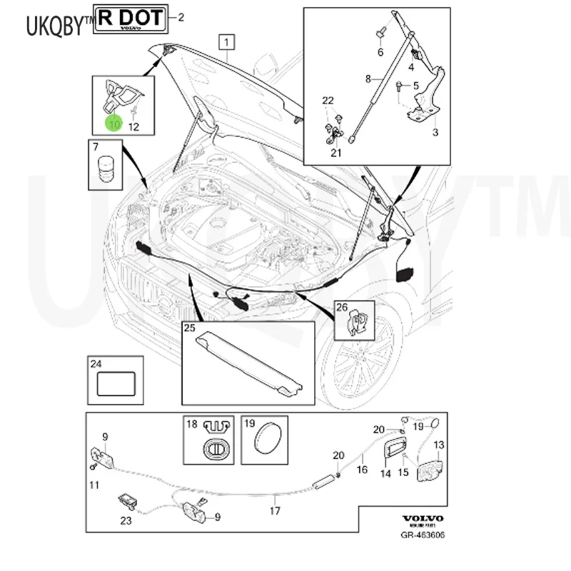 XC 60 (18-) 2024-2024 lock frame, left hood handle