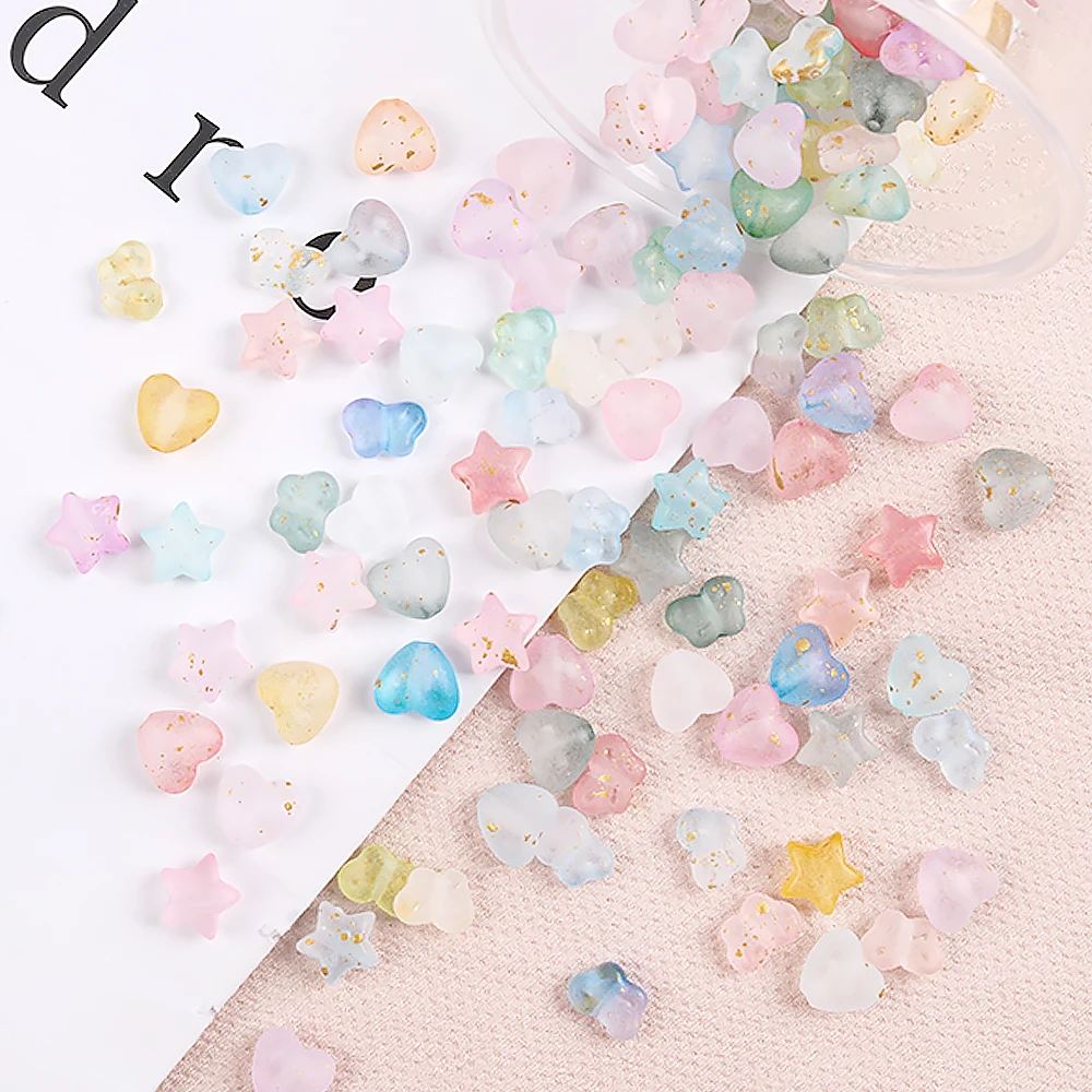 100pcs Acrylic Star Love Heart Beads Gradient AB Color  Crystal Loose Spacer Beads for Necklace Bracelet Pendant Jewelry Making