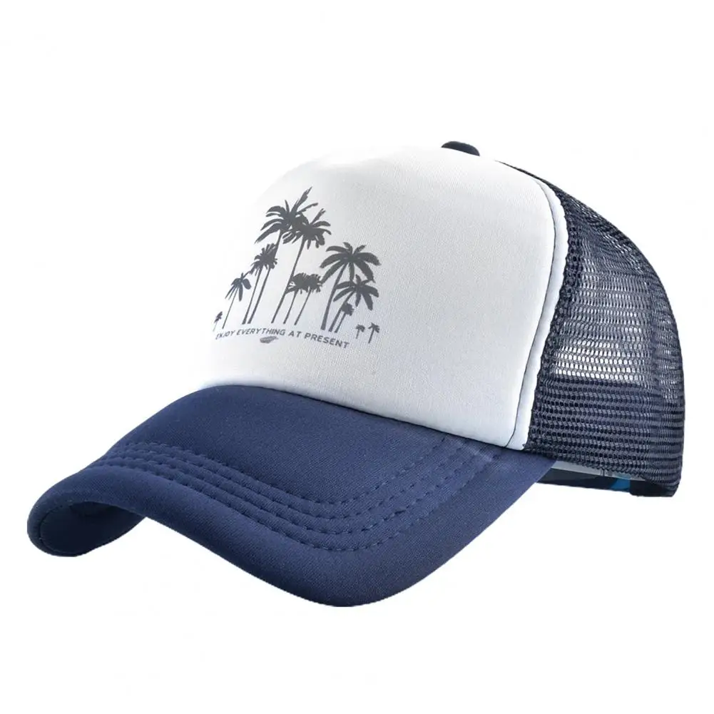 Men Baseball Hat Hollow Out Breathable Mesh Coconut Tree Print Cap Sunscreen Sun Hat Adjustable Sports Cap Summer Trucker Hat