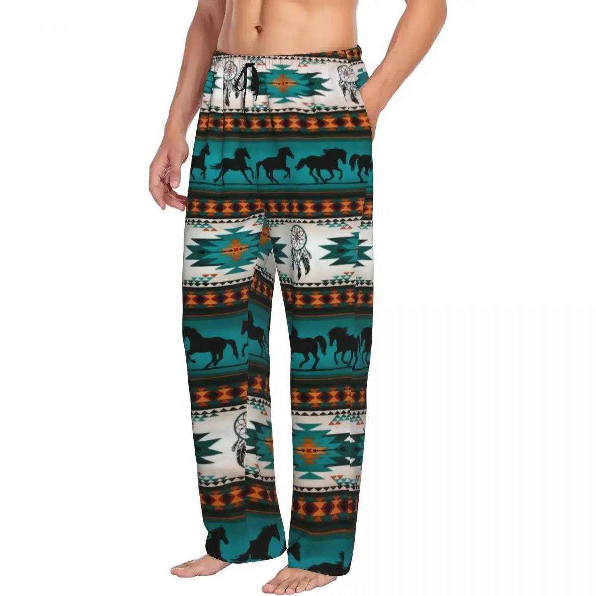 Custom Print Navajo Aztec Tribal Horse Pattern Pajama Pants Men Sleep Sleepwear Bottoms with Pockets