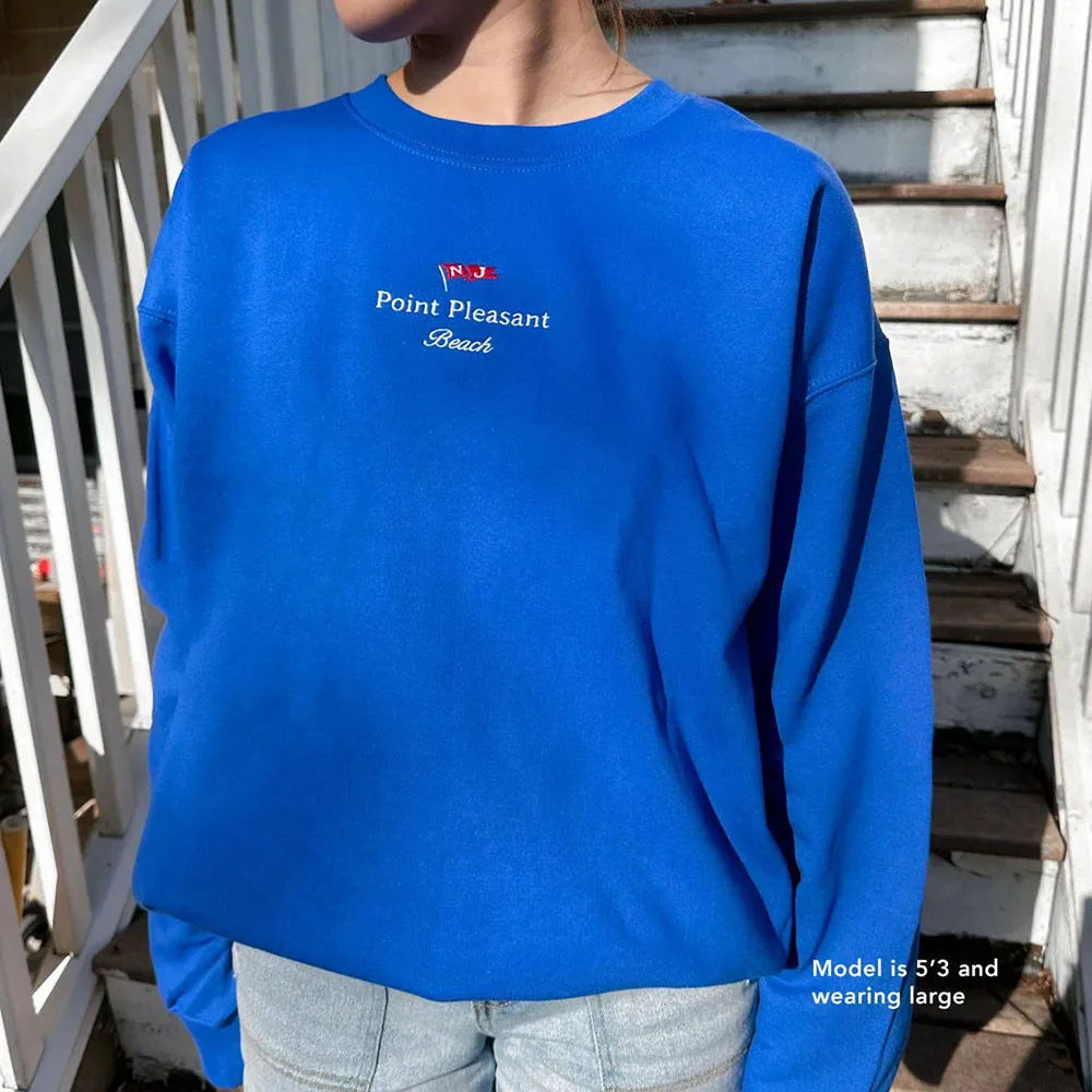 Point Pleasant Beach Letters  Embroidered Sweatshirt Women Autumn Winter Thick Fleece Warm Pullover Vintage Style Casual Jumper