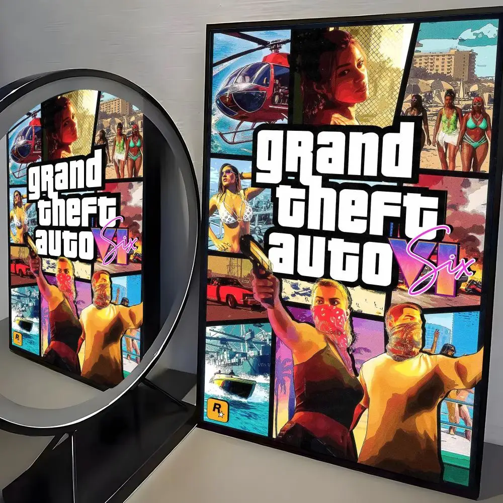 Heißes Spiel G-Gta 6 Poster Rahmenloses Poster Selbstklebende Kunst Wasserdichter Papieraufkleber Kaffeehaus Bar Zimmer Wanddekoration – Detail 13