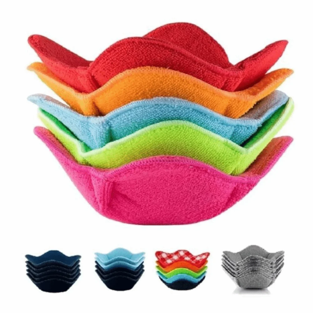 2Pcs Heat Resistant Microwave Bowl Cozy Reusable Design Anti Scalding Hot Bowl Towel Mat Polyester Fabric Multi-functional