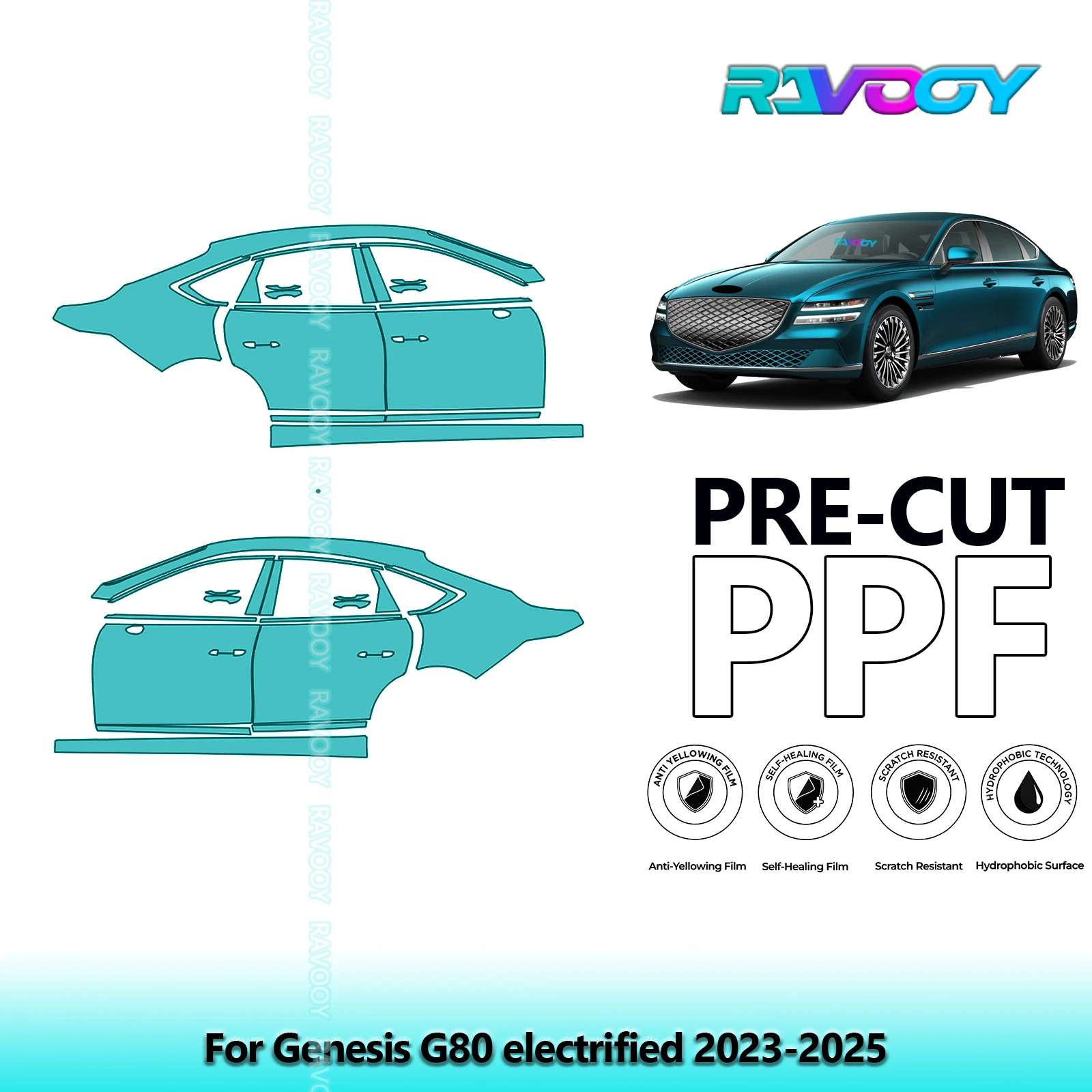 

For Genesis G80 electrified 2023-2025 8.5mil Clear Matte Pre-Cut PPF Door & A/B Pillar Kit TPU Paint Protection Film Set