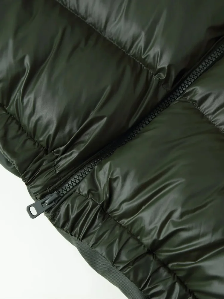 AACHOAE Women Shiny Hooded Puffer Jacket Zip Up Padded Coat with Zipper Pockets Drawstring Hem Loose Fit Warm Winter Outerwear