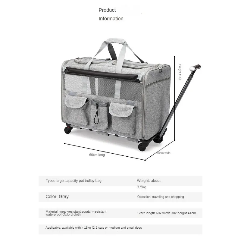 Imagem -05 - Transportadora com Rodas para Cães e Gatos Grande Capacidade Dobrável Respirável Exterior Cat Carrier