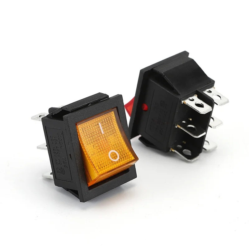 KCD4-202N rocker switch illuminated 250V 6 pins yellow black on off KCD2 KCD7 power switch