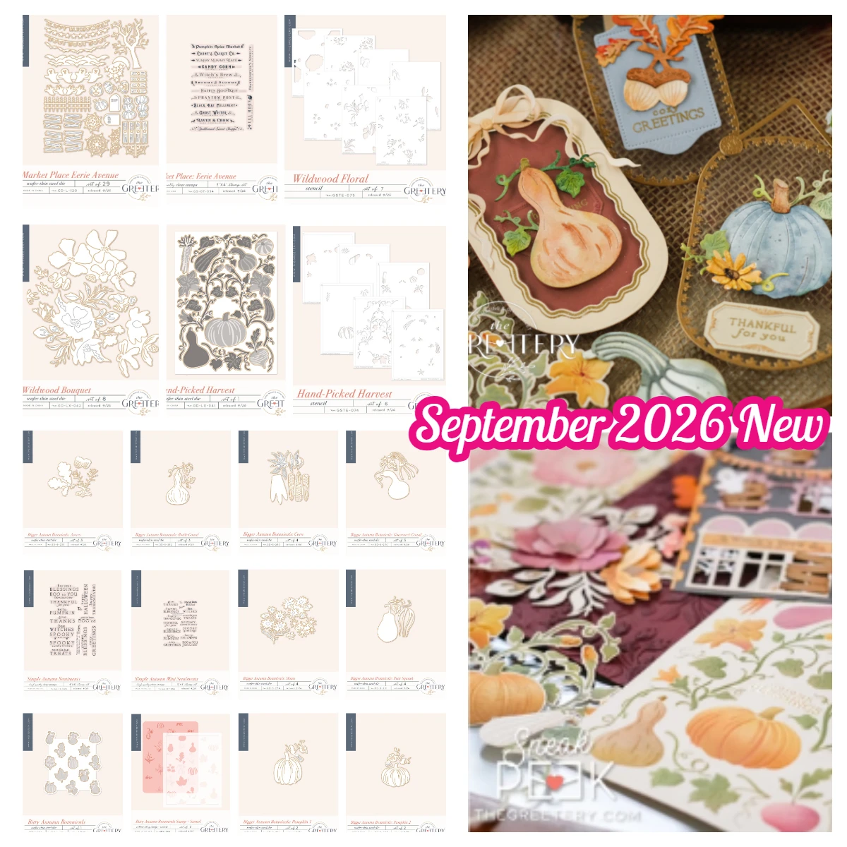 September 2026 New Greetery Simple Autumn Mini Sentiments Stamp Set Pumpkin Corn Mums Dies Stamps Stencils DIY Scrapbook Diary