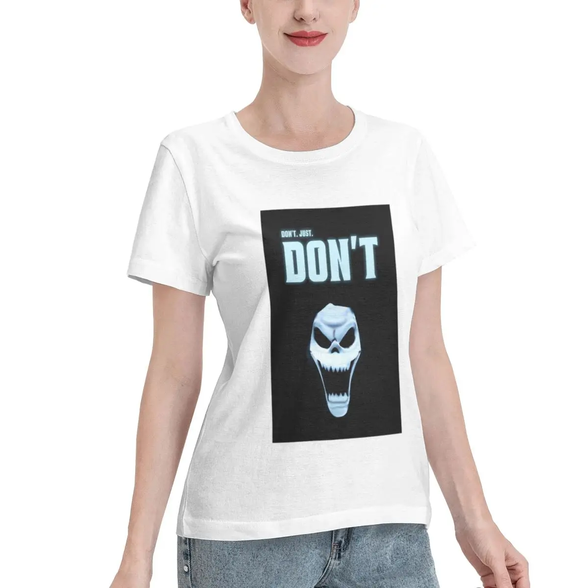 Free Matching Scary Mask In DON T Women's T-shirt Soft Casual Breathable Cotton Tee