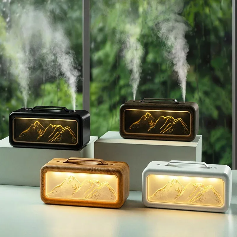600ML Dual Mist Spray Air Humidifier Double Spray Snow Mountain Aroma Diffuser with Night Light USB Humidifier for Household
