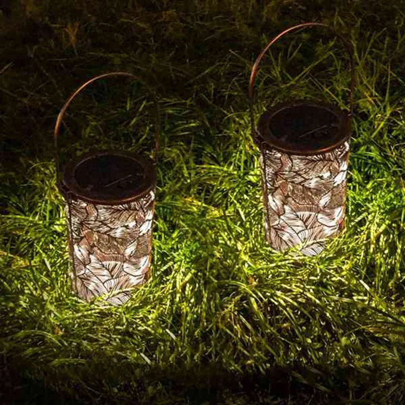 Y42A-Solar Lantern Retro Garden Solar Lamp Hollowed Out Forest Shadow Lantern Hanging Lamp Lighting Outdoor Landscape Lamp