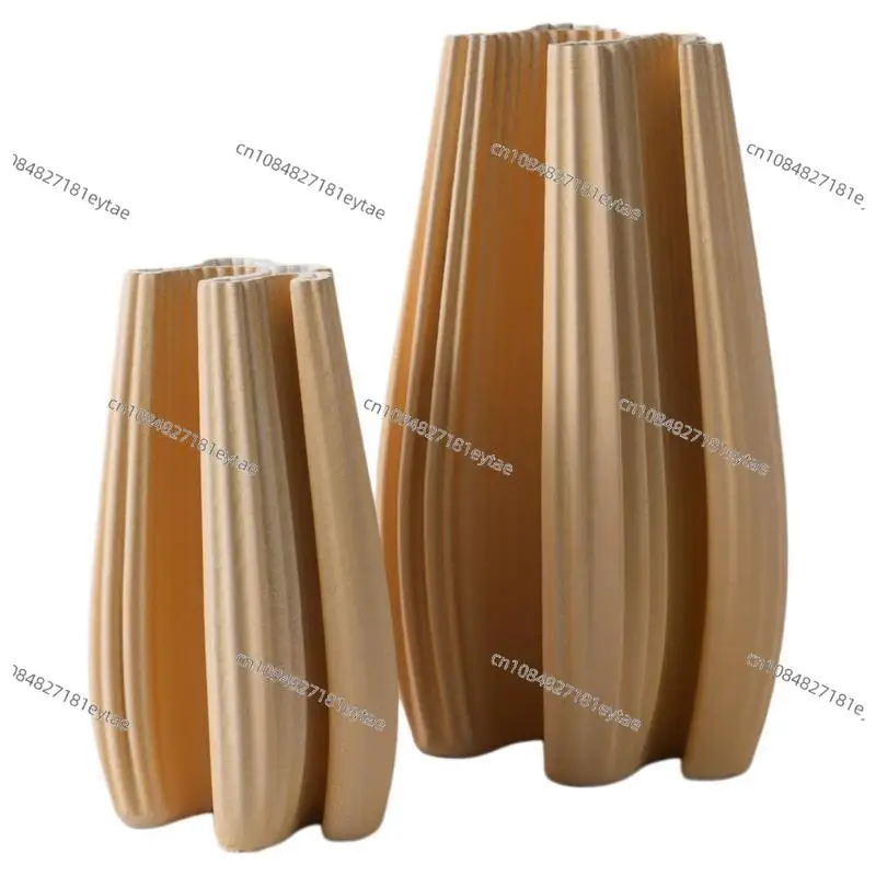 Modern Minimalist Khaki 3D Printed Ceramic Woven Diamond Vase for Showroom Hotel Flower Decor