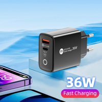 36W USB Type C Super Fast Charging Charger PD QC3.0 Charging Adapter Dual Port Travel Charger For iPhone Huawei Xiaomi Samsung