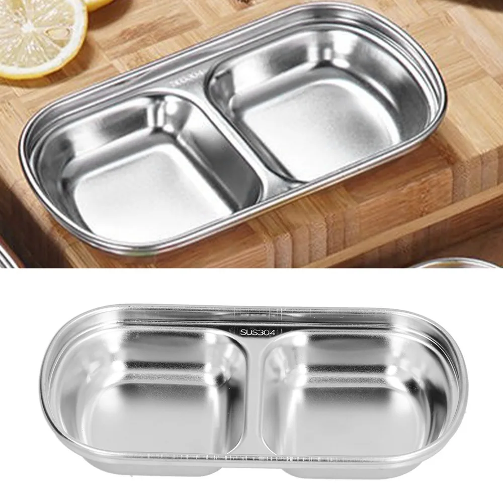 304 Rustless Steel Hot Pot Sauce Dish Thickened Smooth BBQ Plate Two and Three Grid Partitioned Divided Plate